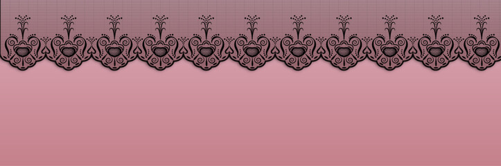 black trim lace ribbon on pink background