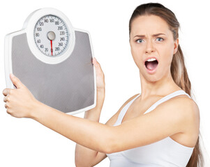 Portrait of an Surprised Woman Holding a Weight Scale
