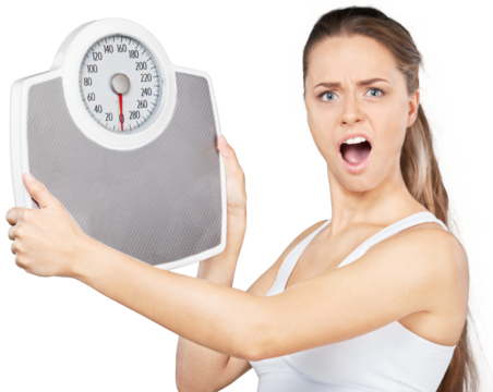 Portrait of an Surprised Woman Holding a Weight Scale - Powered by Adobe