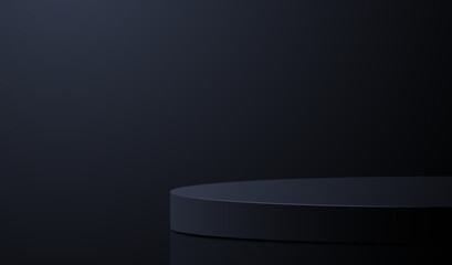 Black realistic 3d cylinder pedestal podium. Abstract vector rendering geometric forms. Pastel minimal scene. Stage for showcase, Product display