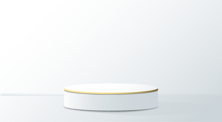 White realistic 3d cylinder pedestal podium. Abstract vector rendering geometric forms. Pastel minimal scene. Stage for showcase, Product display