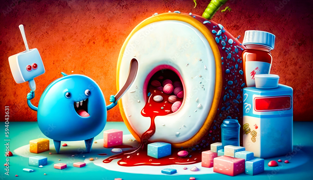 Poster painting of donut with hole in the middle of it. generative ai.