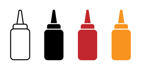 Ketchup and mustard squeeze bottle vector icon illustrations set