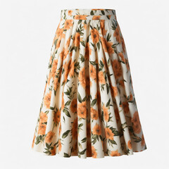 Summer long floral skirt on a white background, created with Generative AI technology