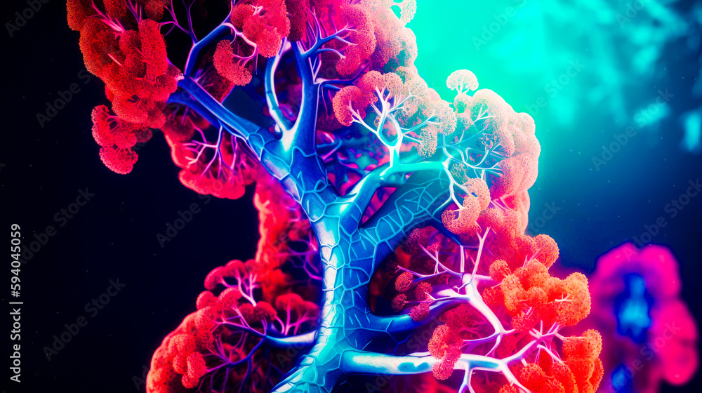 Aufkleber 3d image of tree with red and blue leaves on it's branches. generative ai.