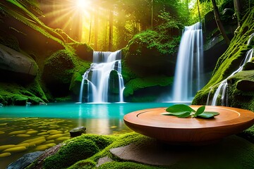 Eine grüne Oase im Wald mit Wasserfall für frische Produkte