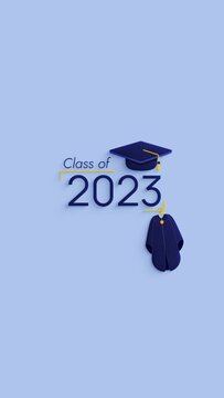 Class of 2023 graduation vertical video animation, cap and gown.