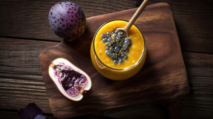 Fresh Passion Fruit Smoothie on a Rustic Wooden Table