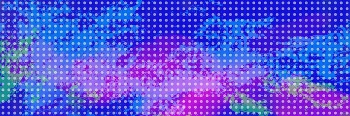 Abstract background pattern of halftone dots texture design in purple pink blue and green, colorful grunge painted splashes with polka dots, creative fun background or modern art banner
