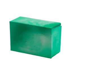 turquoise paper packaging on a white background.green cardboard box on a white backdrop. product packaging concept