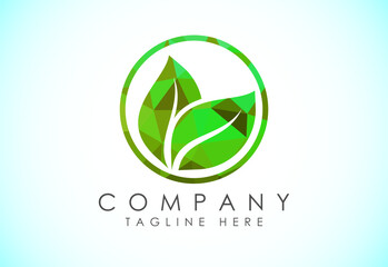 Low poly leaf icon sign symbol, Organic logo design vector illustration