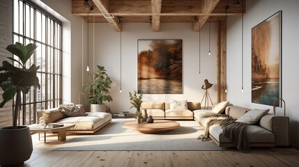 Beautiful Mockup Canvas Art in a Bright and Airy Living Room with a Large Sliding Glass Door Created using generative AI 