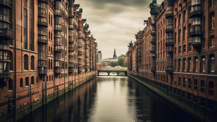 Naklejka premium speicherstadt at hamburg created with Generative AI technology