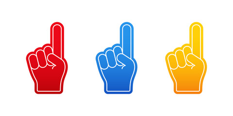 Fan Foam Fingers. Three foam hand with raising forefinger. Vector scalable graphics