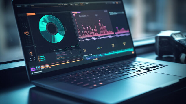 Concept of a modrn dashboard on a laptop, modern data analysis