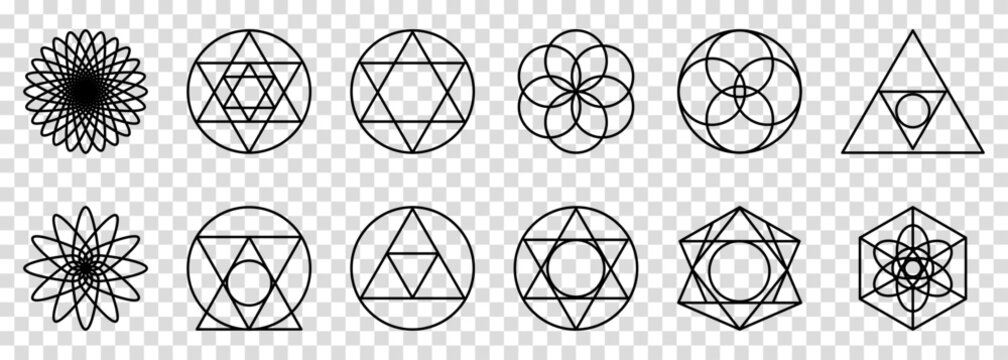 Sacred geometry icons set. Vector illustration isolated on transparent background