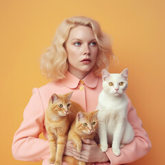 Woman with cats. Many cats. An intelligent woman with cats
AI generated
