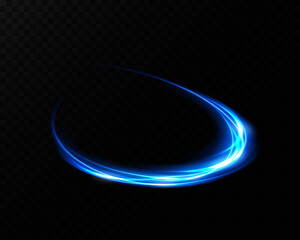 Abstract light lines of movement and speed with blue color and sparkles. Light everyday glowing effect. semicircular wave, light trail curve swirl, optical fiber incandescent