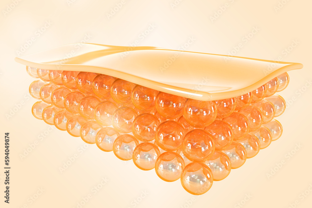 Poster skin structure 3d render. abstract skin layer with cells isolated on beige background. human normal 