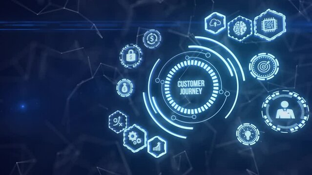 Internet, business, Technology and network concept. Inscription Customer journey on the virtual display. Virtual button.