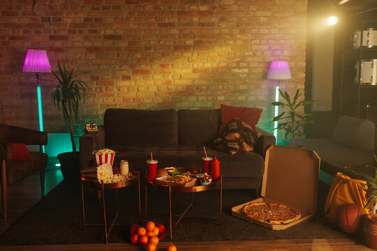 A Retro Living Room With Fast Food.