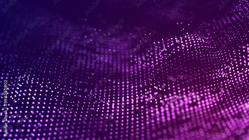 Poster abstract wave of many glowing particles. network of neon dots. big data. digital background. 3d rend