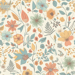 Floral Pattern Seamless, Scrapbook Artistic Flowers Background, Generative AI