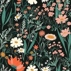 Fotobehang Floral Pattern Seamless, Scrapbook Artistic Flowers Background, Generative AI © Vig