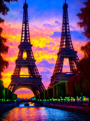 Paris Eiffel tower. AI generated illustration