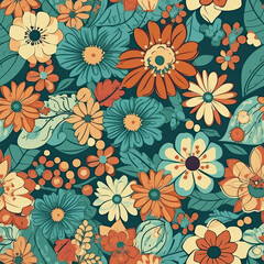 Floral Pattern Seamless, Scrapbook Artistic Flowers Background, Generative AI