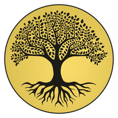 Tree of life spiritual logo icon isolated gold circle