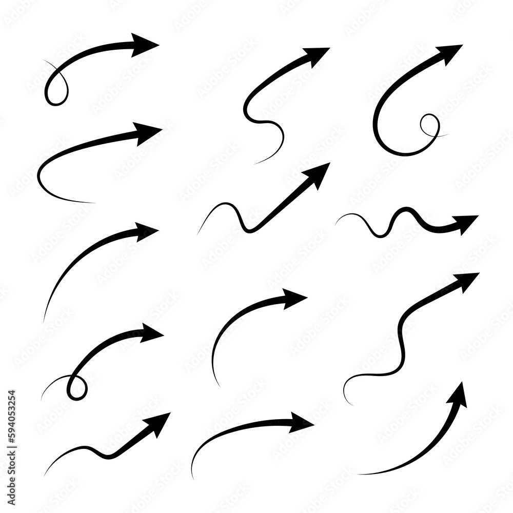 Aufkleber curved arrows. set of vector hand drawn arrows. collection of pointers.