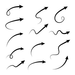 Curved arrows. Set of vector hand drawn arrows. Collection of pointers.