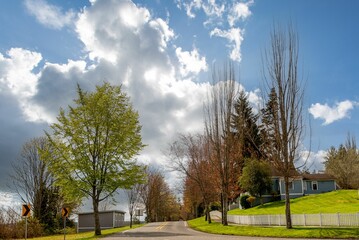 Road in a small town with mesmerizing sky in Port Gamble, WA, USA