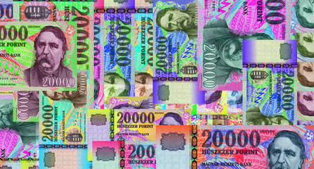Hungarian Forint 20000 HUF banknotes abstract color mosaic pattern