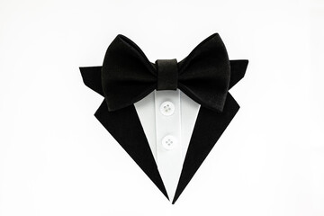 Black bow tie suit for businessman or groom,gentleman in formal wear isolated on white background