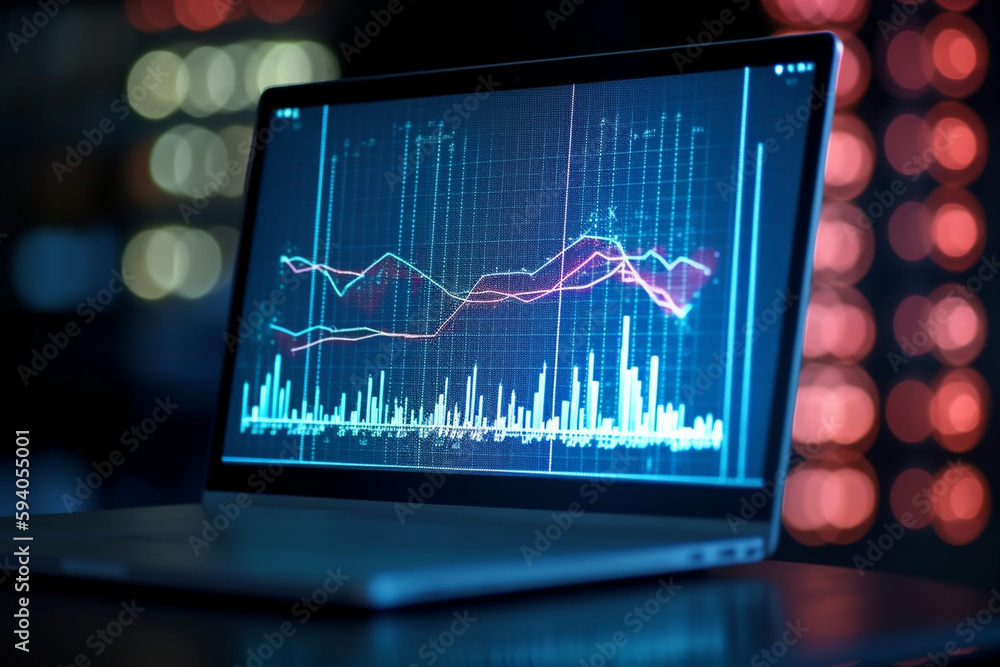 Aufkleber a close-up of a financial chart on a computer screen with bokeh lights in the background, representi
