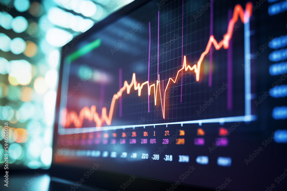 Aufkleber a close-up of a financial chart on a computer screen with bokeh lights in the background, representi