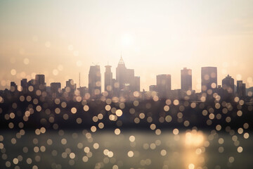 A blurred bokeh background with a silhouette of a city skyline, signifying urban business - business concept, bokeh Generative AI