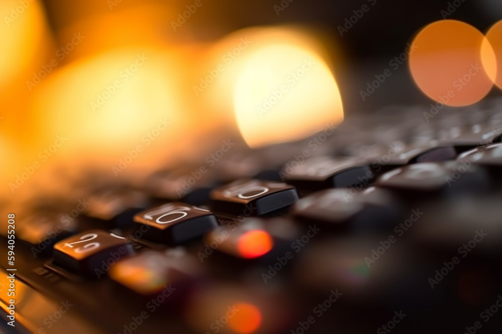 Poster an abstract close-up of a calculator with bokeh lights, symbolizing financial calculations in busine