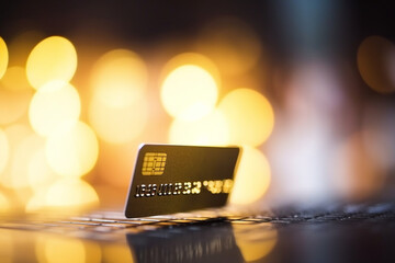 A close-up of a credit card with bokeh lights, symbolizing online transactions and e-commerce in business - business concept, bokeh Generative AI