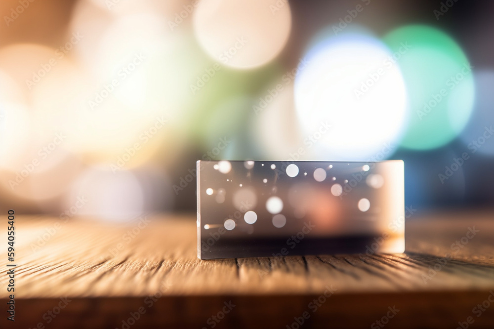 Poster a blurred bokeh background with a focus on a business card holder, showcasing networking and profess