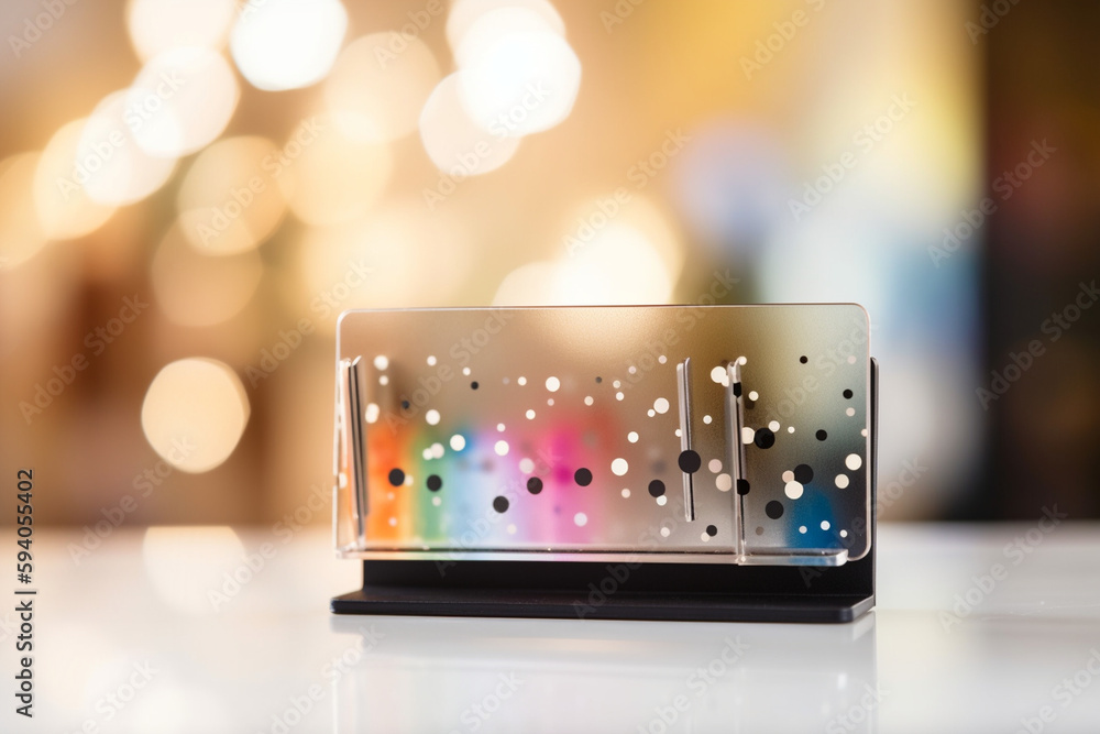 Poster a blurred bokeh background with a focus on a business card holder, showcasing networking and profess