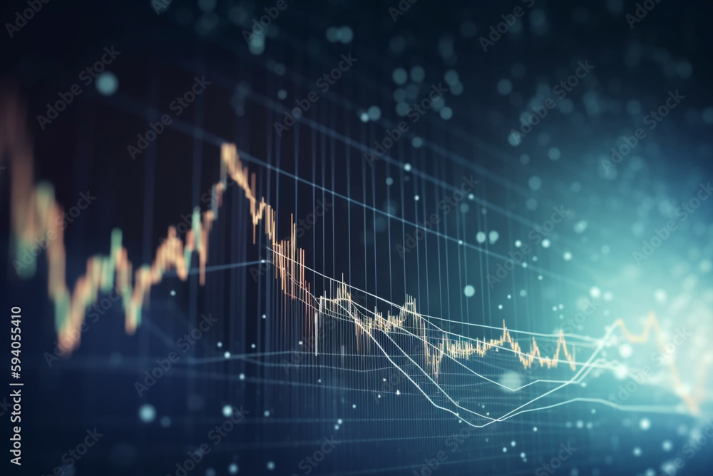 Poster an abstract close-up of a stock market graph with bokeh lights, symbolizing financial markets and in