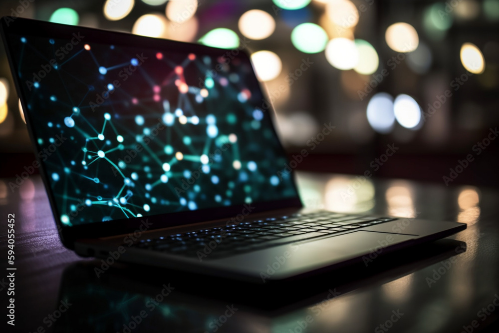 Aufkleber a close-up of a laptop screen with bokeh lights, representing technology and connectivity in busines