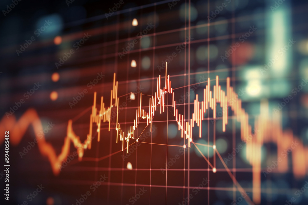 Poster an abstract close-up of a stock market graph with bokeh lights, symbolizing financial markets and in