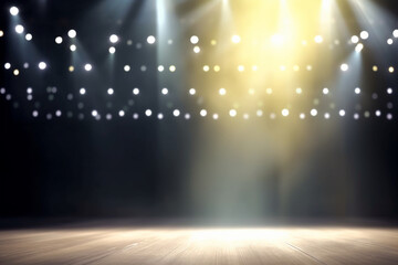 A blurred bokeh background with a spotlight on a stage, representing business events and conferences - business concept, bokeh Generative AI