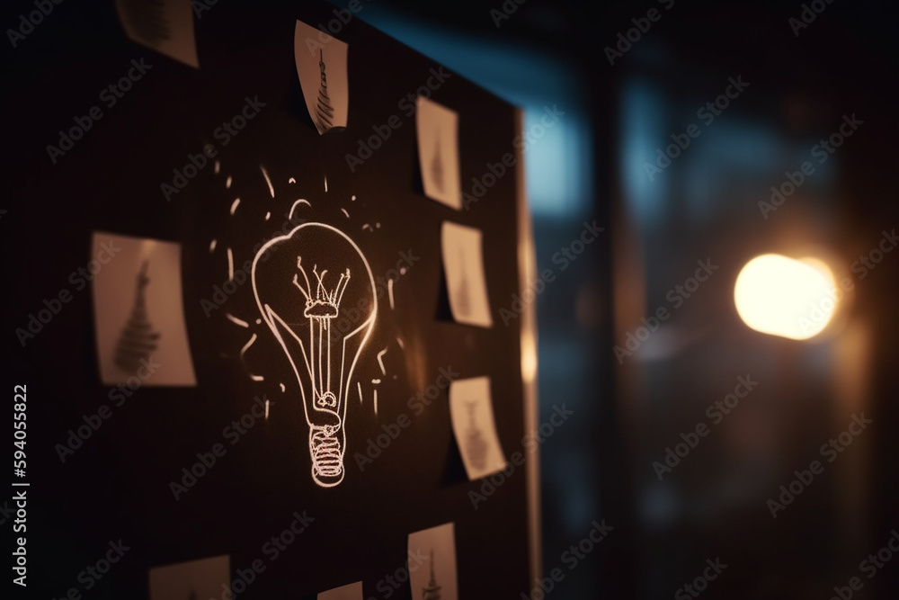 Poster a close-up of a whiteboard or blackboard with bokeh lights, representing business brainstorming and 