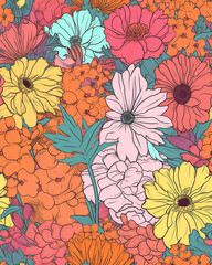 colorful flowers illustration drawing seamless pattern generated by ai