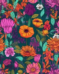 Poster Im Rahmen variety of colorful flowers seamless pattern generated by ai © Arturo